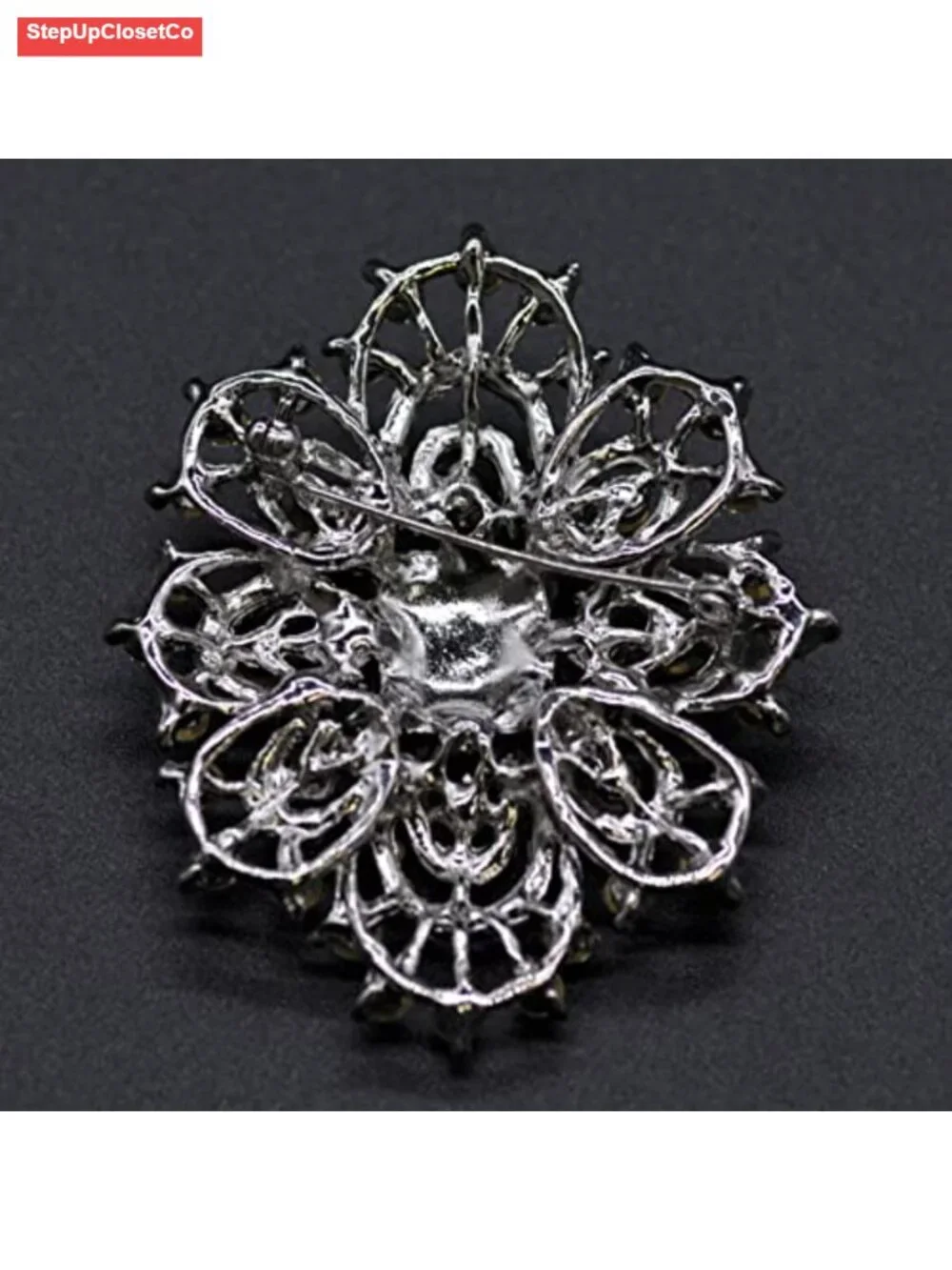 2.5 Inch Rhinestone Brooch Pin Crystal Silver Zinc Alloy